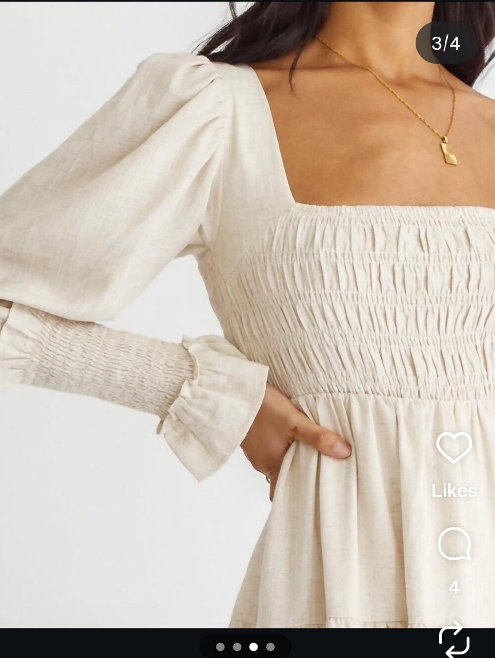 Girl and the Sun Bambi Maxi Dress XS Oatmeal Linen Blend Cottagecore Smocked - Picture 9 of 9